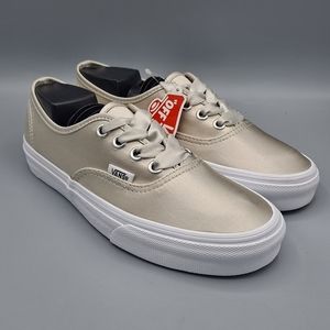 NEW Womens Vans Authentic Satin Lux Light Silver True White Sneaker Shoes Size 6